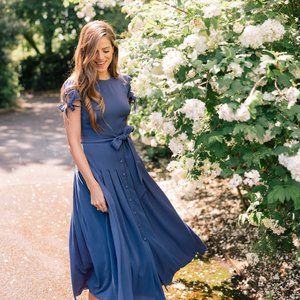 Gal Meets Glam, Pleated Midi Bette Dress, Ink Blue, 2